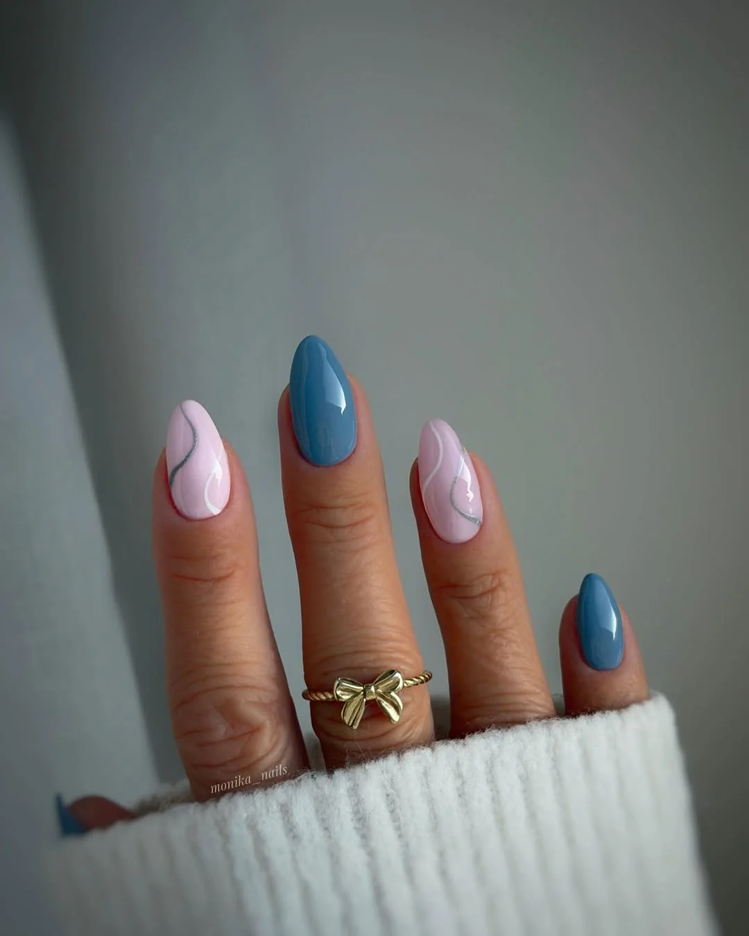 summer nails ideas june Dusty Blue and Pink Swirl Nails With a Minimal Romantic Twist