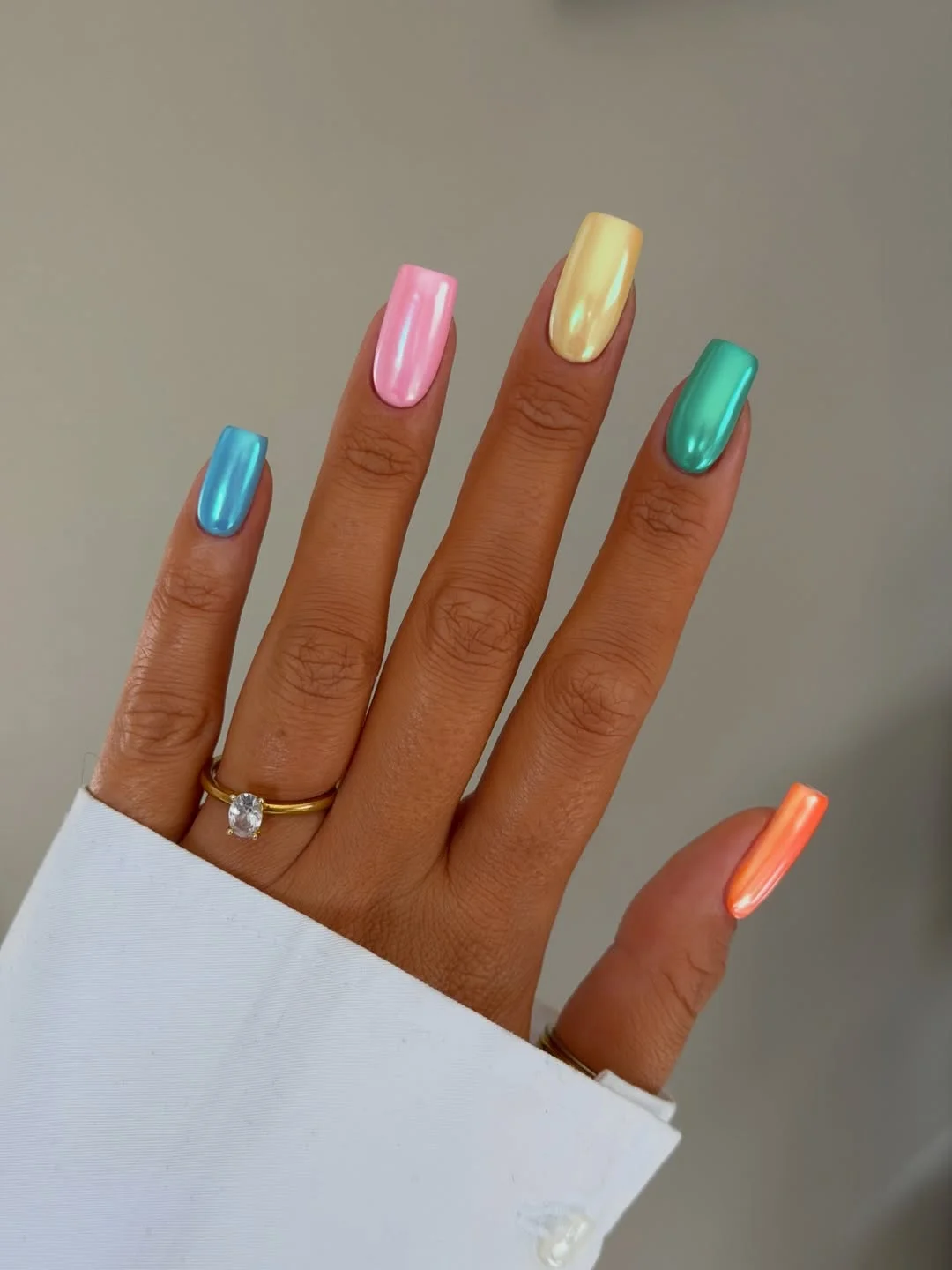 summer nails ideas june Rainbow Chrome Square Nails That Bring Back Playful Y2K Energy