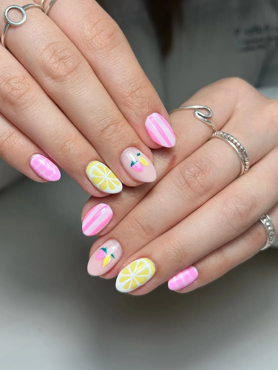 summer nails ideas june Pink Lemonade Fruit Nails for the Sweetest June Manicure Mood