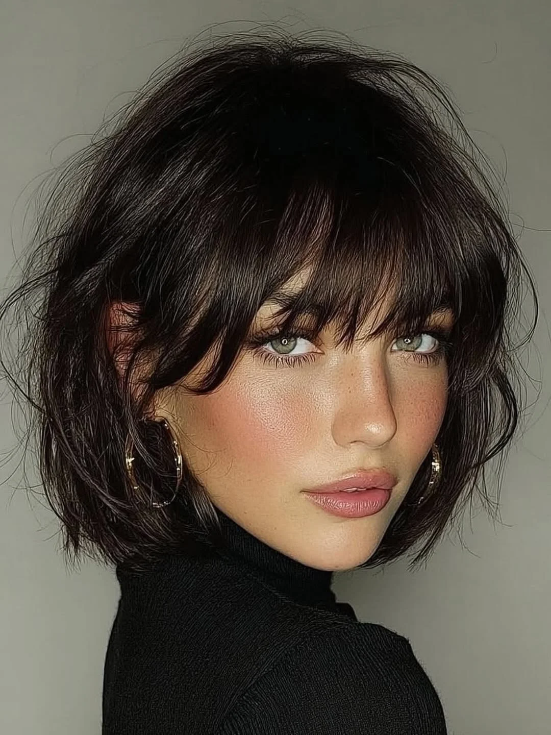 layered summer bob haircut 2026 Textured Short Bob With Wispy Bangs And A Moody Finish
