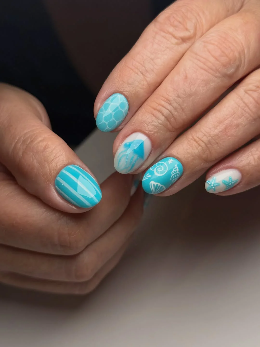 light summer nails 2026 + Aqua Seaside Nails with Shell and Starfish Details