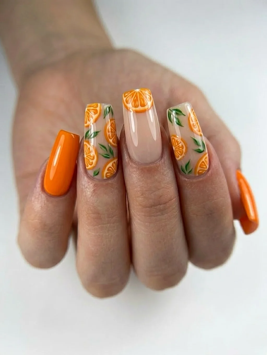 light summer nails 2026 + Juicy Orange Slice Nails with a Sheer Glossy Base
