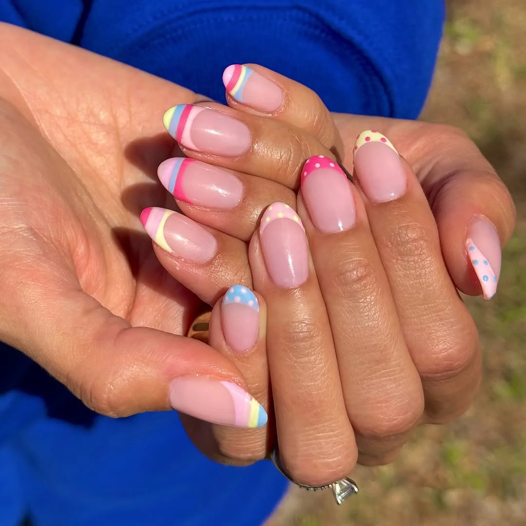 light summer nails 2026 + Pastel Rainbow French Tips with Dainty Dots