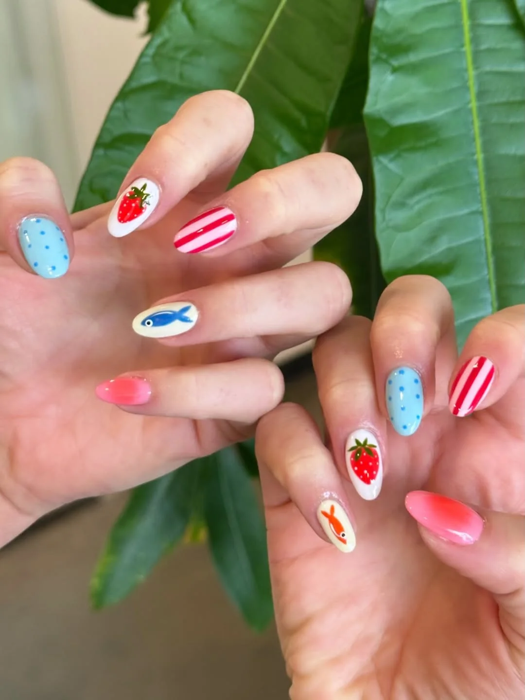 light summer nails 2026 + Strawberry Picnic Nails with Playful Coastal Details