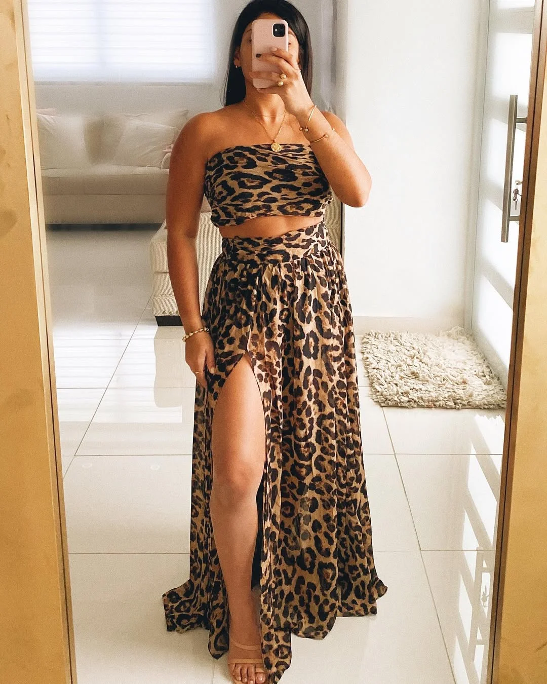 maxi skirt outfits summer 2026 Leopard Maxi Skirt Set With A Strapless Top