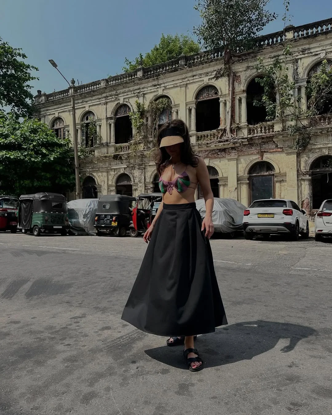 maxi skirt outfits summer 2026 Crochet Bikini Top With A Black Maxi Skirt