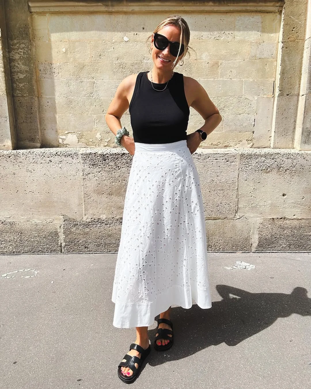maxi skirt outfits summer 2026 Black Tank With A White Lace Maxi Skirt