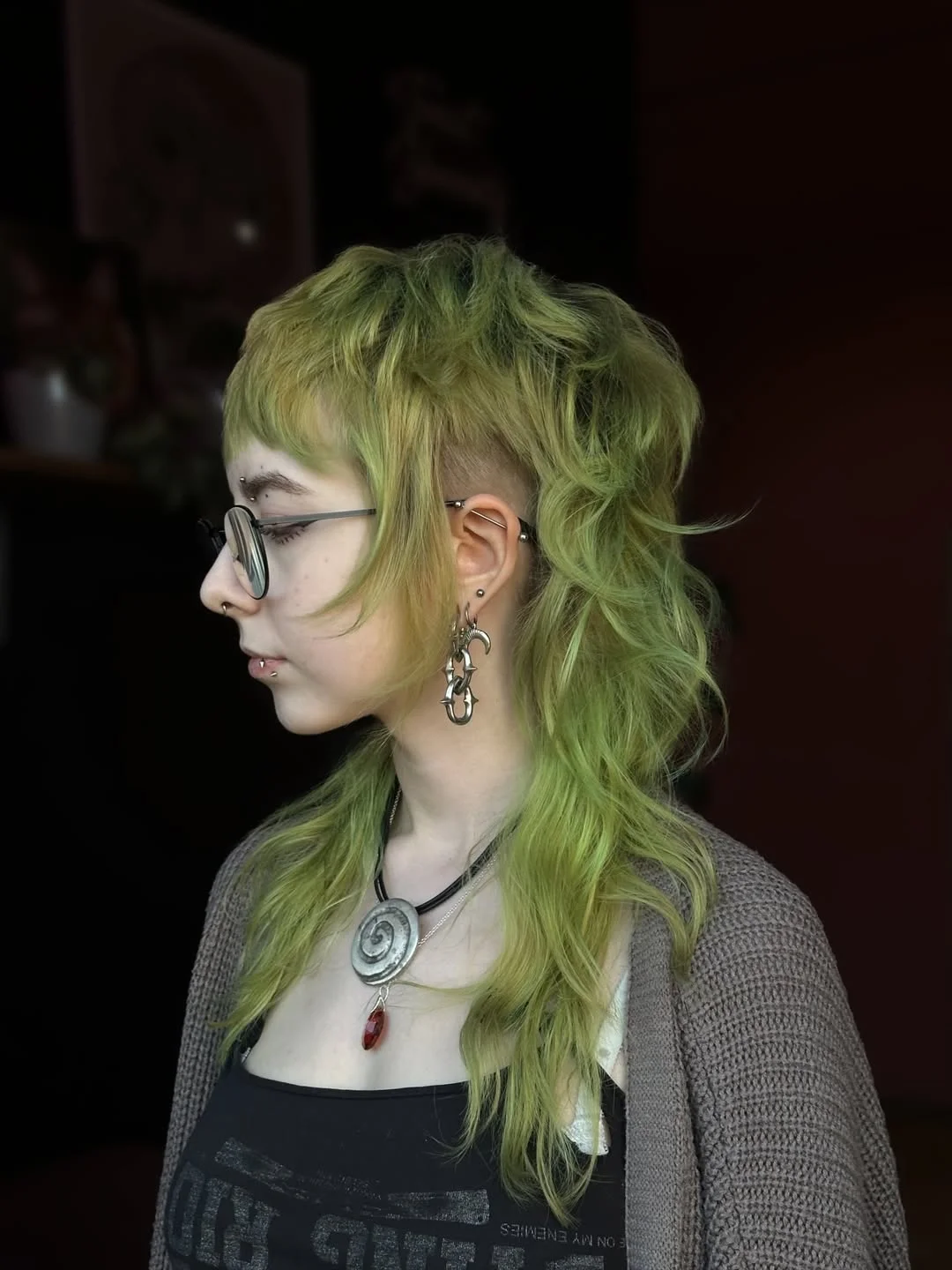 messy summer shag haircut 2026 Acid Green Shag Mullet With Shaved Sides