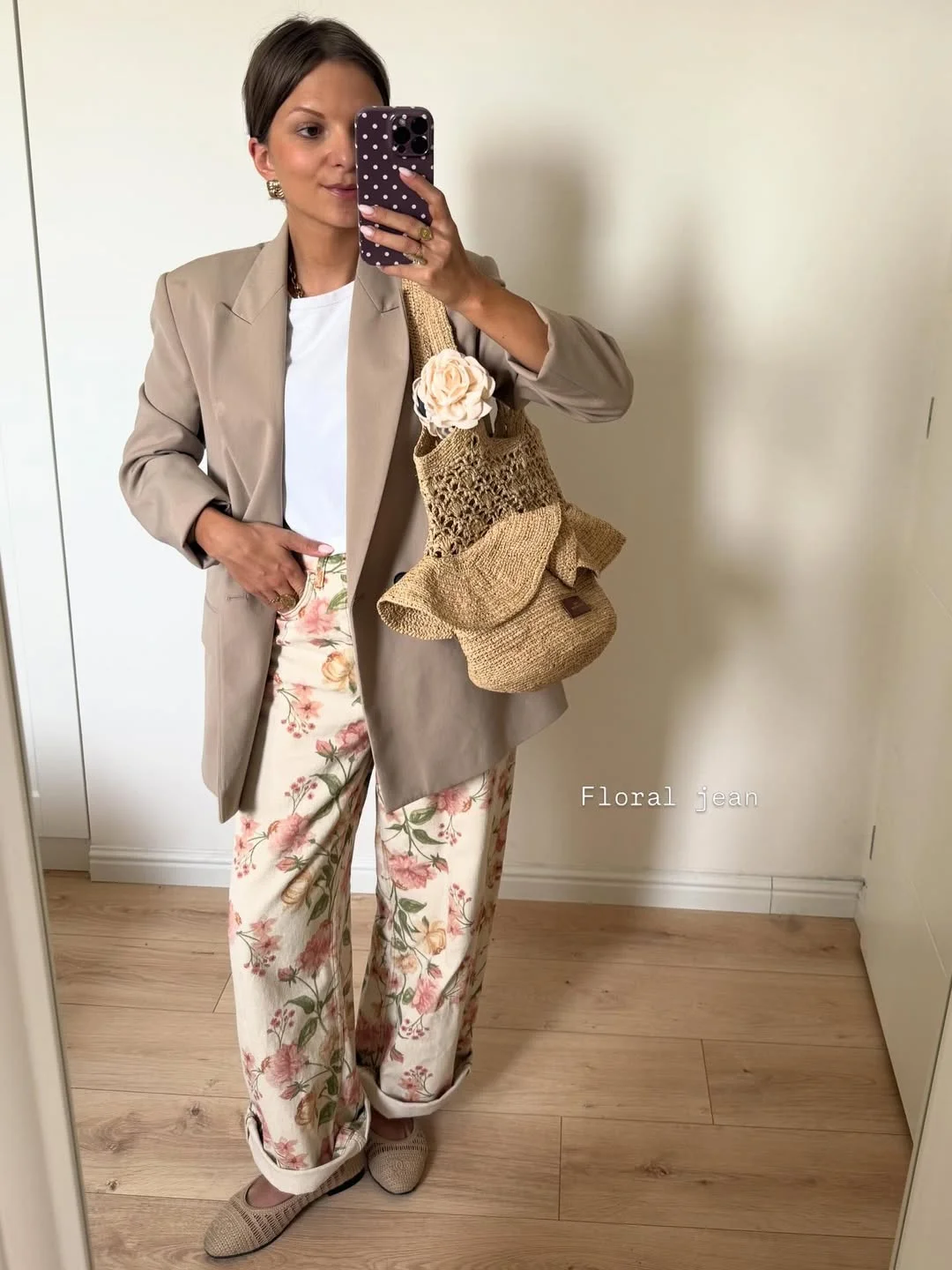 outfit inspo for women summer 2026 Floral Denim And Blazer Mix With Modern Classy Touch