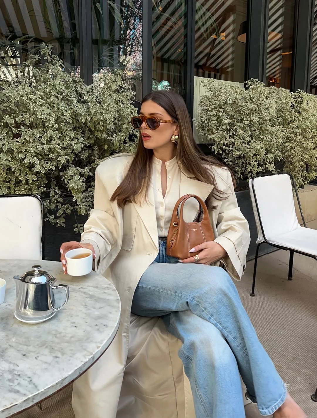 outfit inspo for women summer 2026 Modern Parisian Coffee Look With Soft Denim