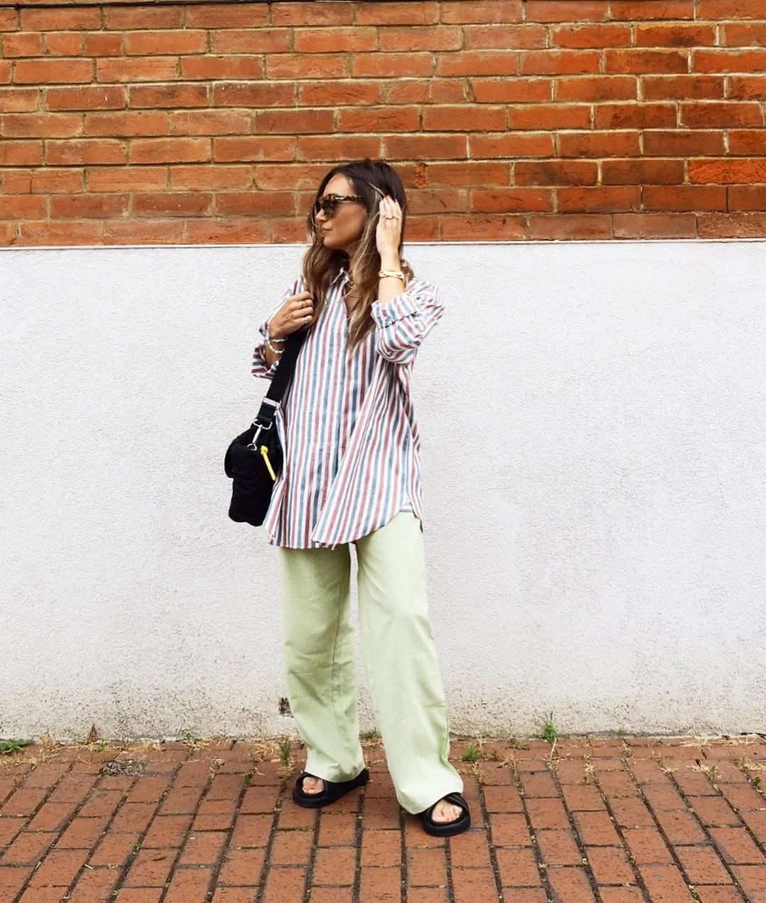 oversized summer outfit 2026 Soft Pistachio Trousers and the Relaxed Striped Shirt Formula