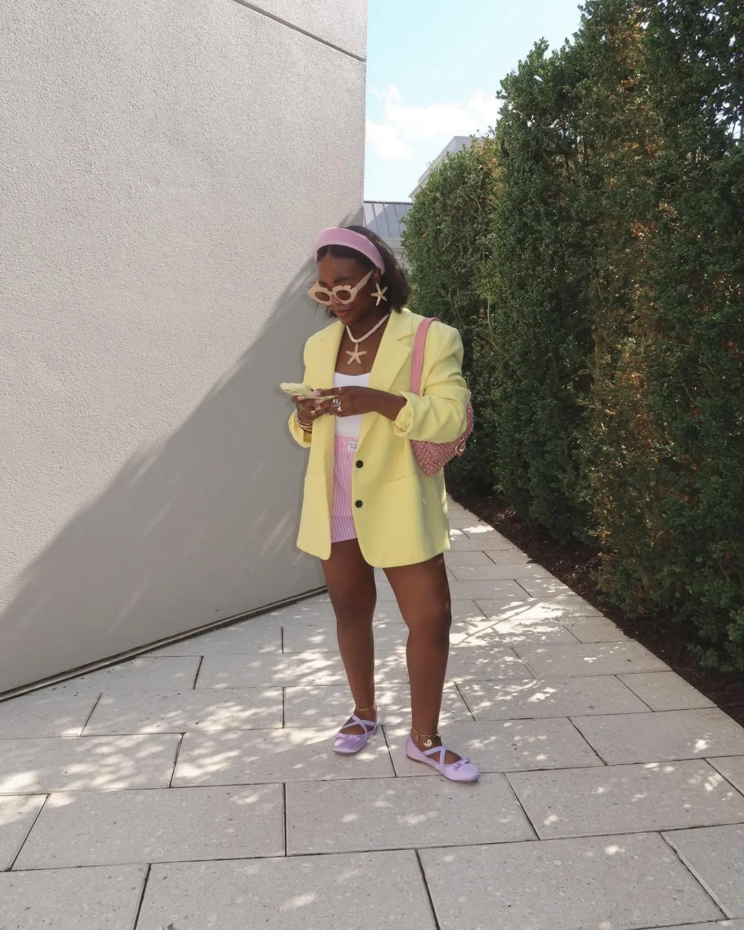 oversized summer outfit 2026 Pastel Lemon Blazer with Playful Summer Accessories