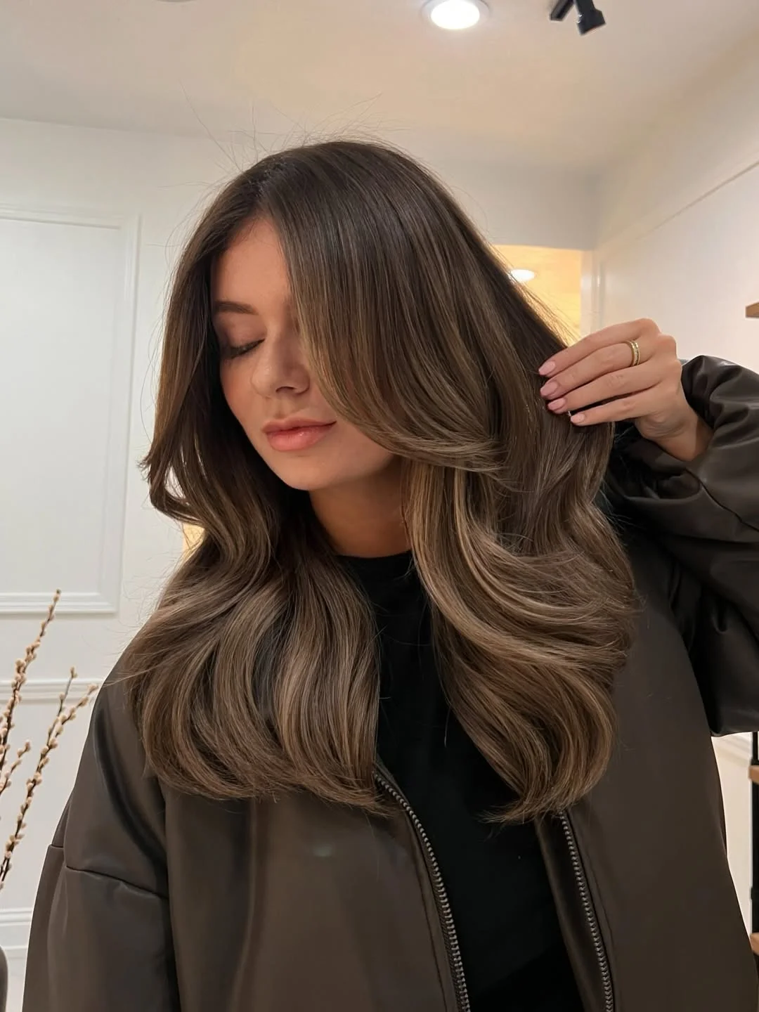 rich summer hair color ideas for brunettes 2026 + Cool Mocha Brunette With Whispery Face-Framing Contour