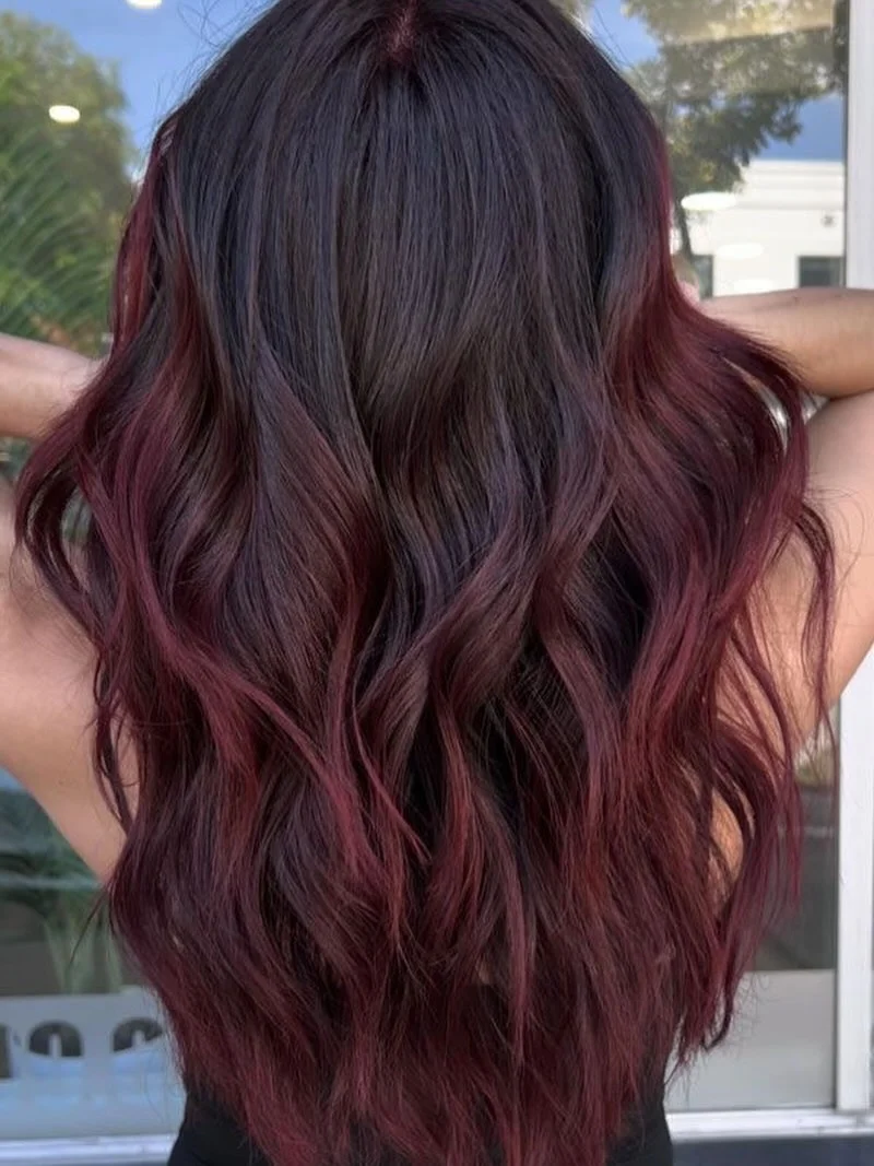 rich summer hair color ideas for brunettes 2026 + Blackberry Brunette Waves For Late Summer Evenings