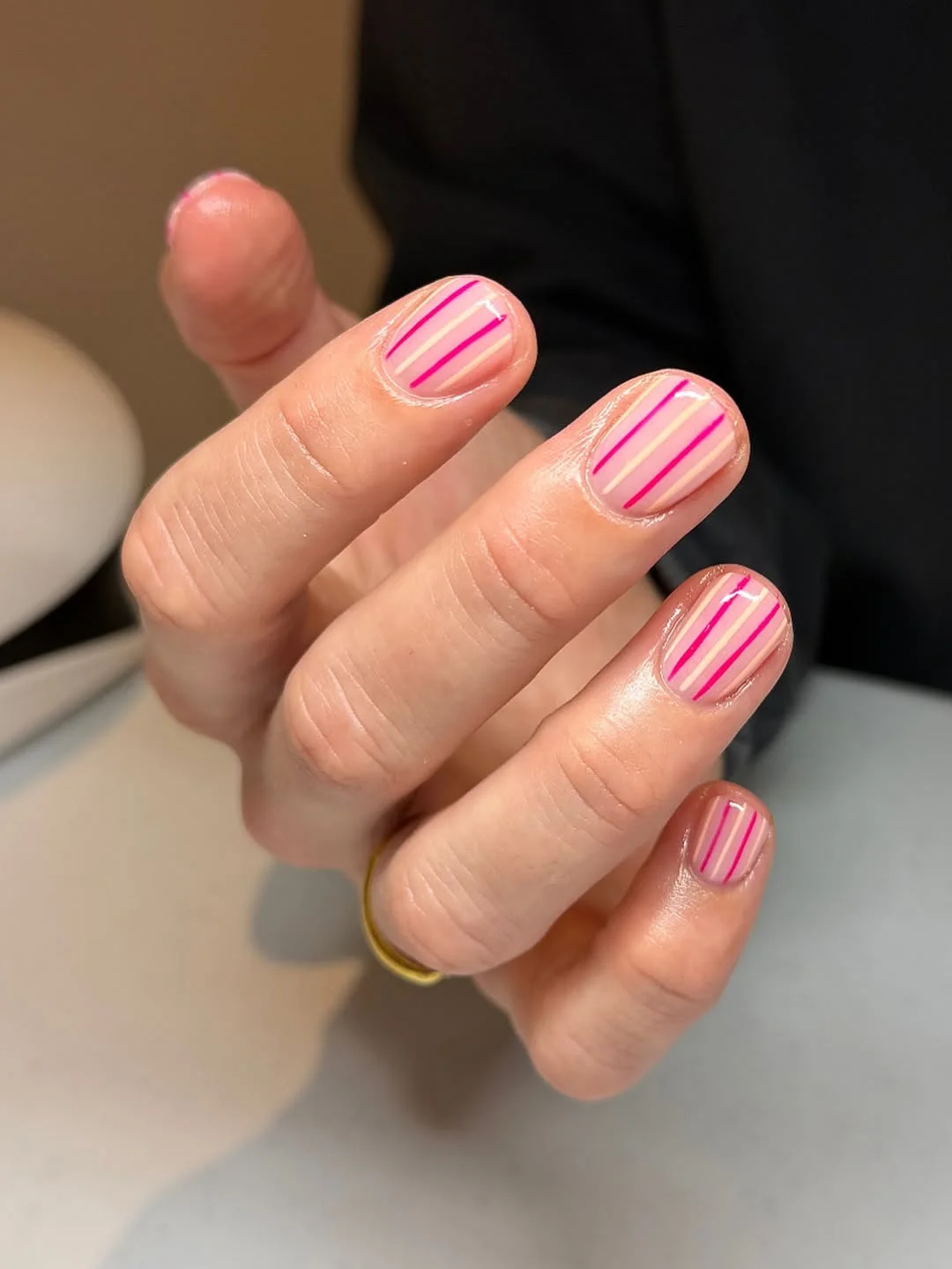 short squoval nails design 2026 + Hot Pink Pinstripes on Barely There Squoval Nails