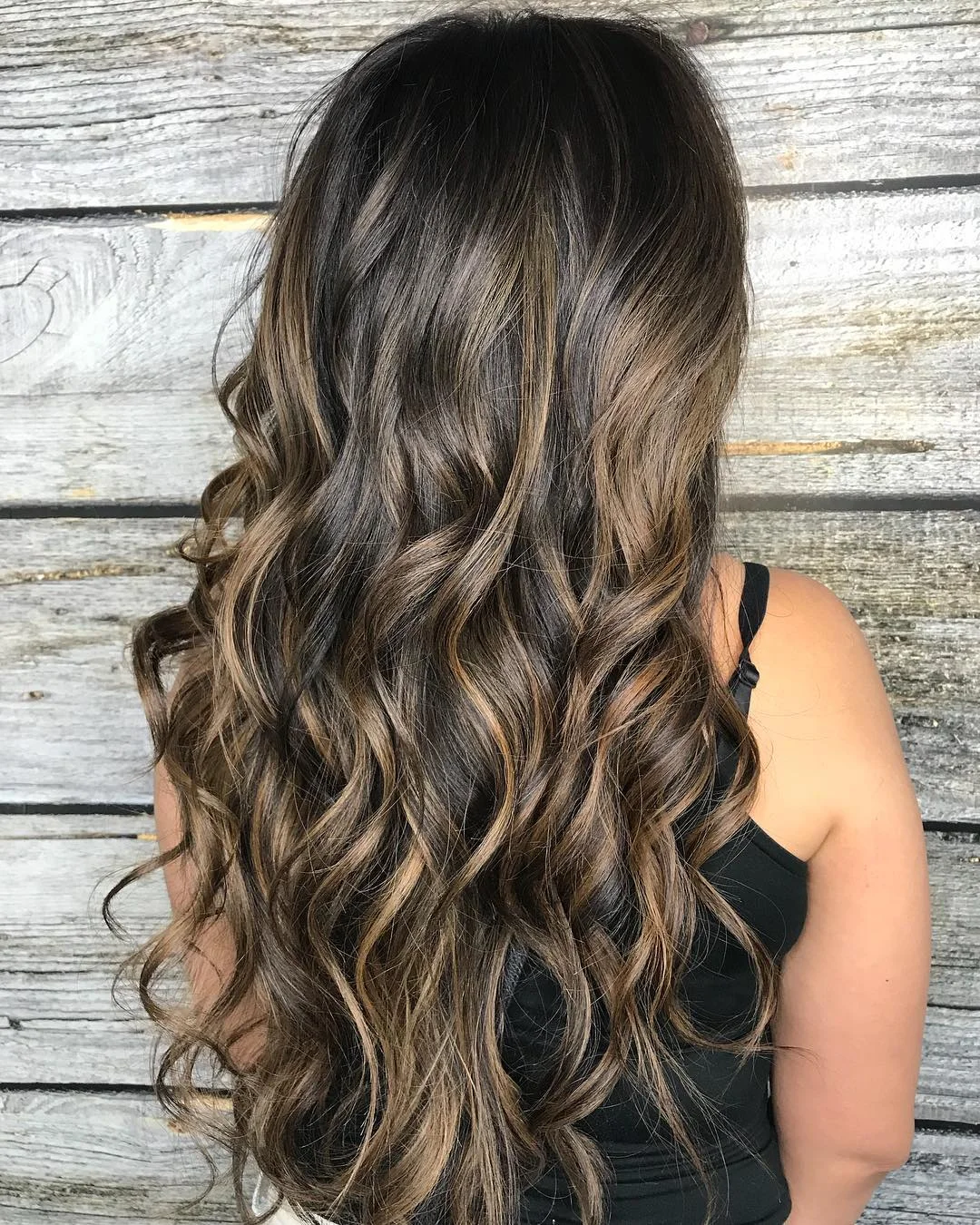 soft summer ombre hair color 2026 + Espresso Waves With Soft Caramel Ribboning
