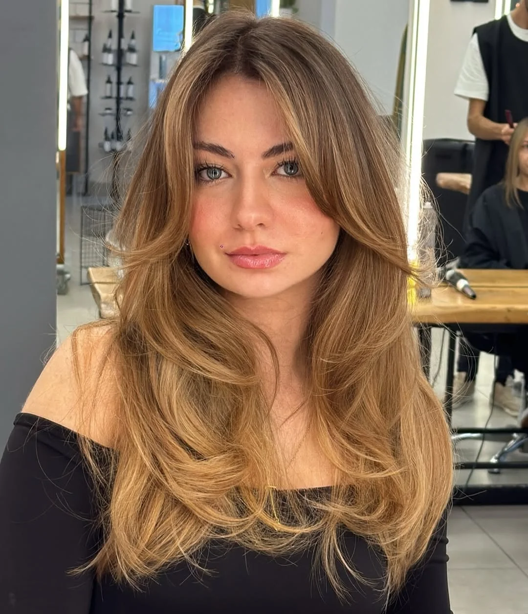 soft summer ombre hair color 2026 + Golden Bronde Layers With a Sunlit Ombre Finish