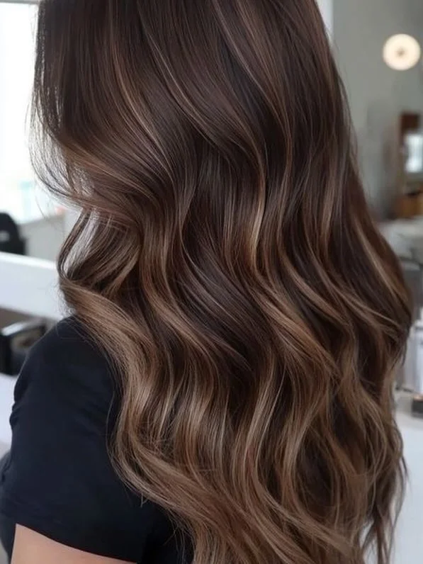 soft summer ombre hair color 2026 + Glossy Mocha Waves With Melted Brunette Dimension
