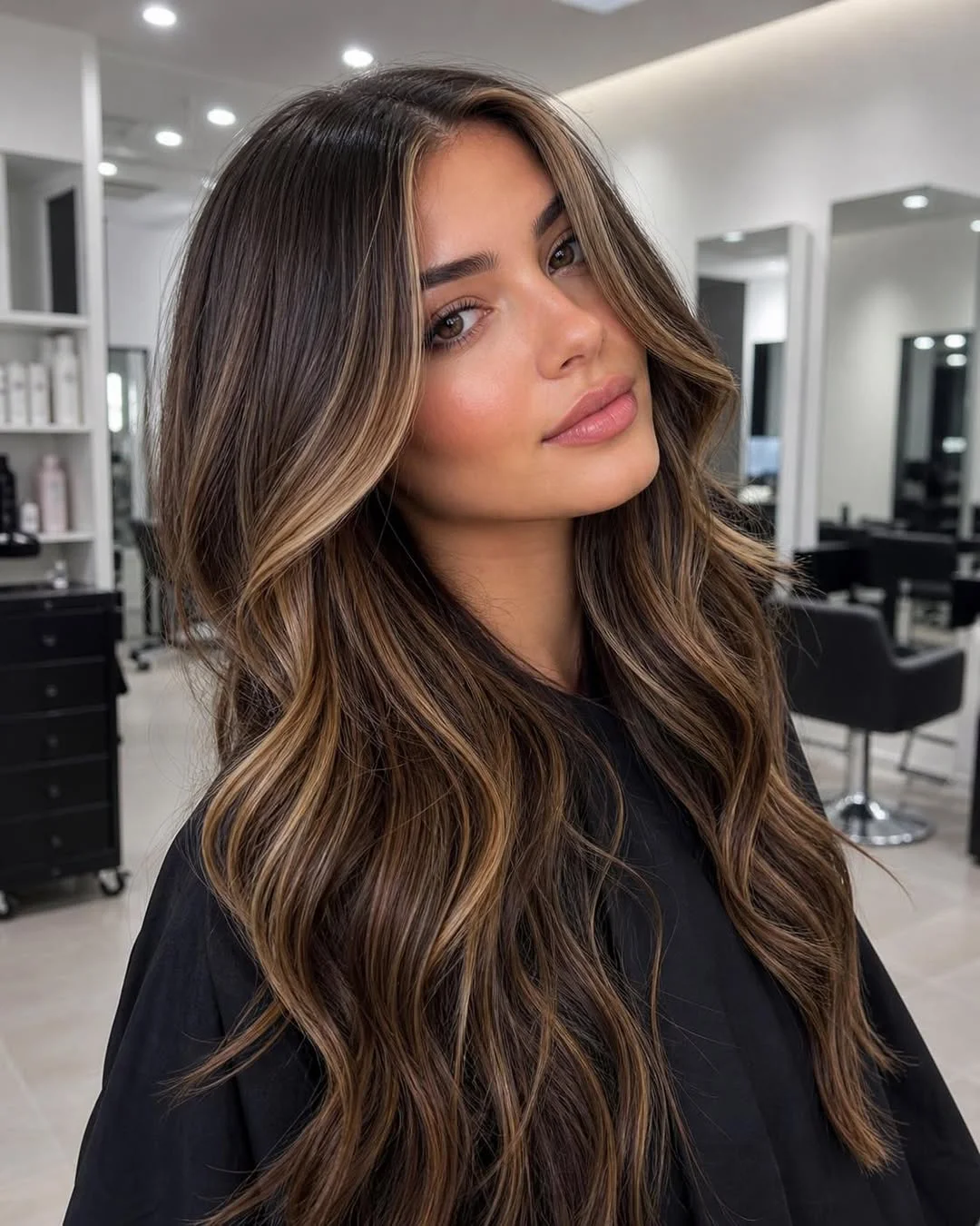 soft summer ombre hair color 2026 + Honey Framing Ribbons on Deep Summer Brunette Hair