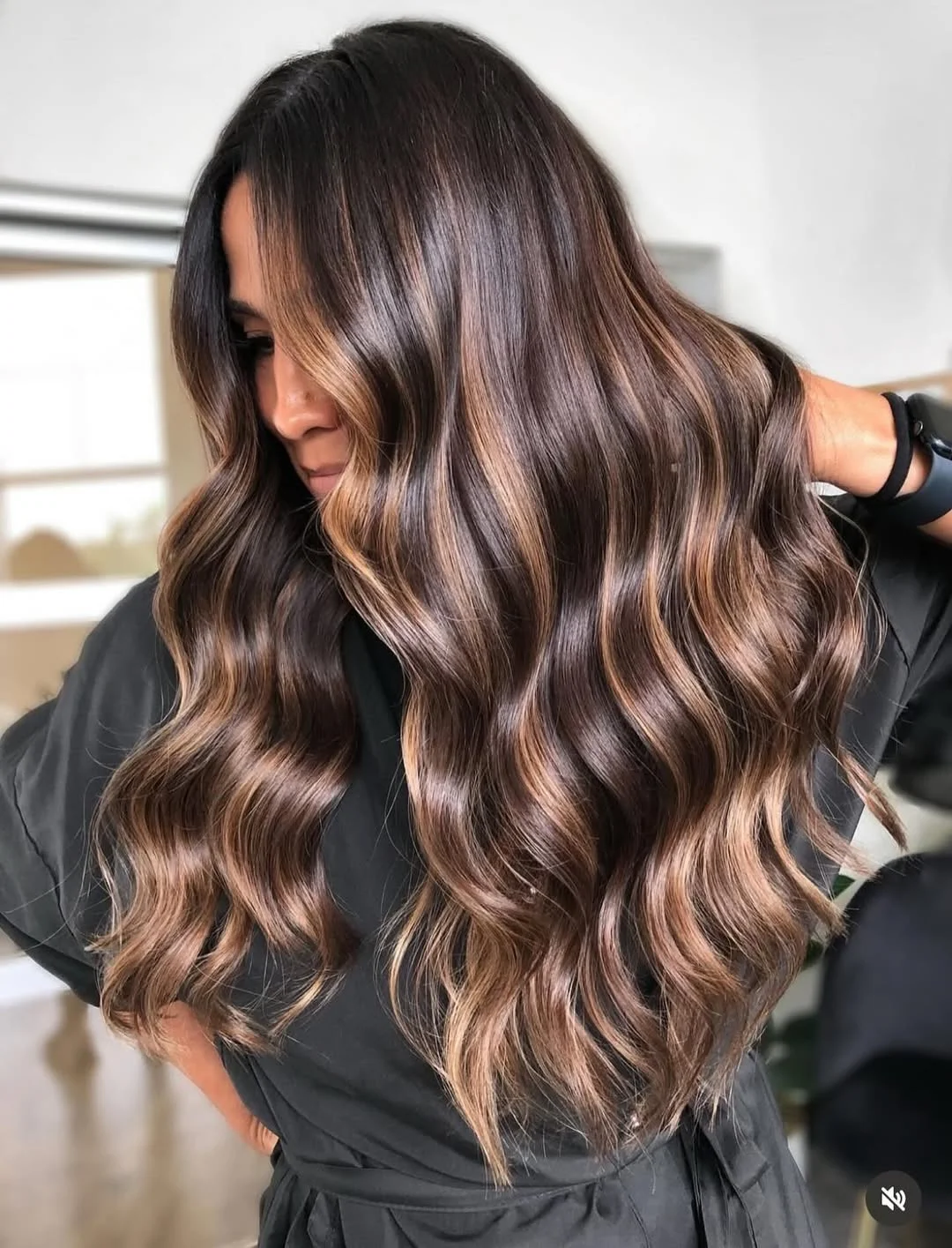 soft summer ombre hair color 2026 + Espresso Waves Lit With Soft Toffee Ends