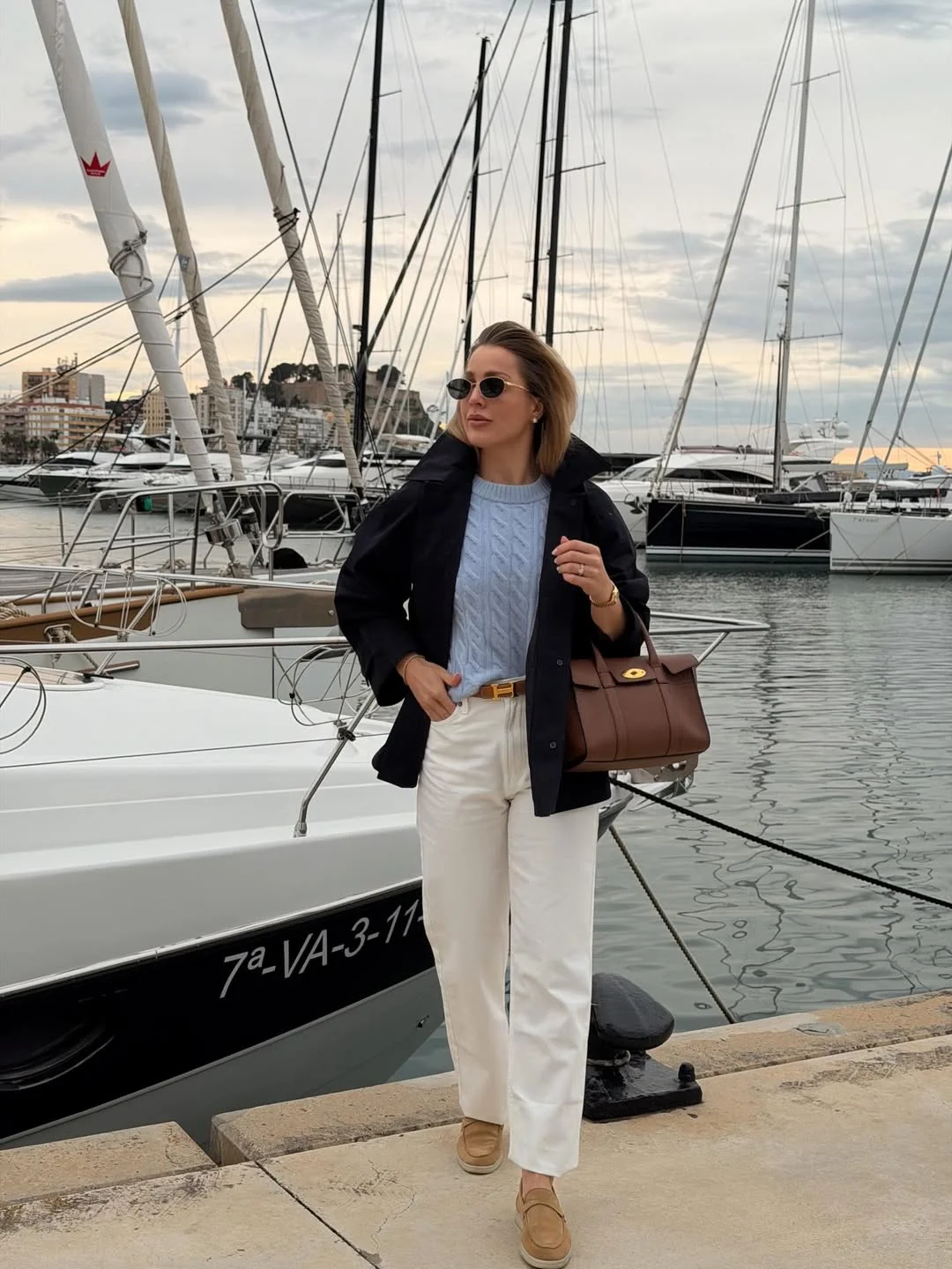 summer business casual outfit 2026 Nautical White Pants With A Light Blue Knit