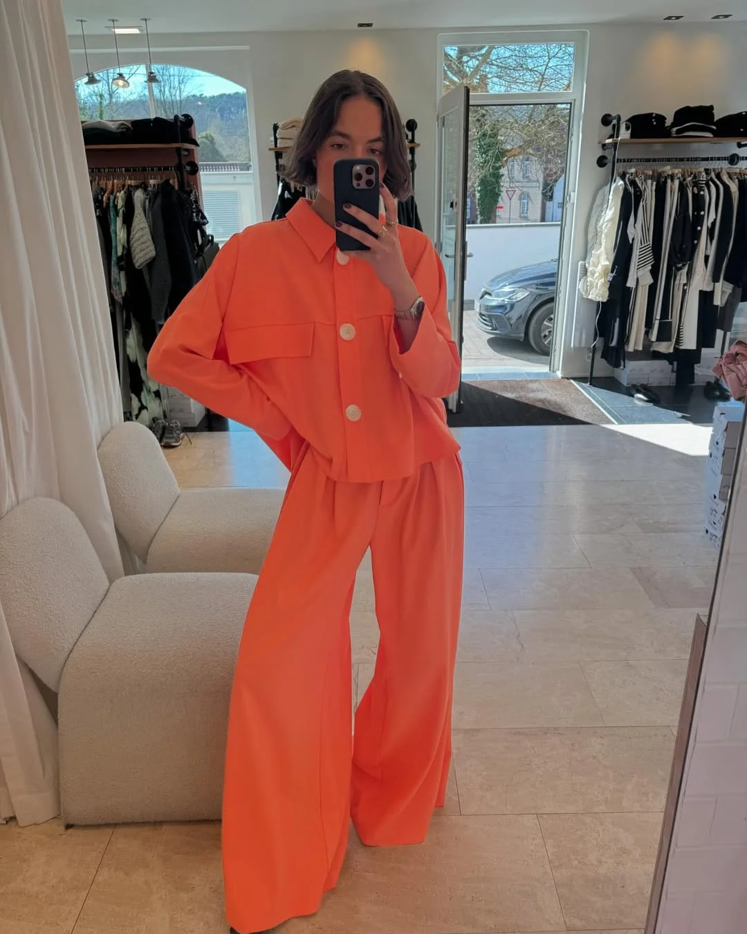 summer clothes essentials 2026 Coral Matching Set With Wide-Leg Pants For A Bold Summer Mood