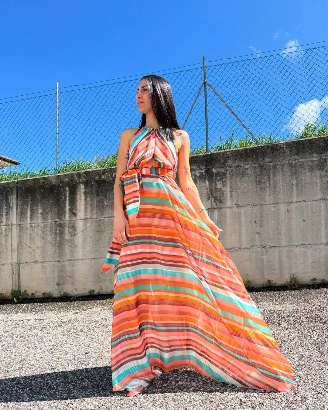 summer clothes essentials 2026 + Sunset Stripe Halter Maxi Dress For Vacation Evenings