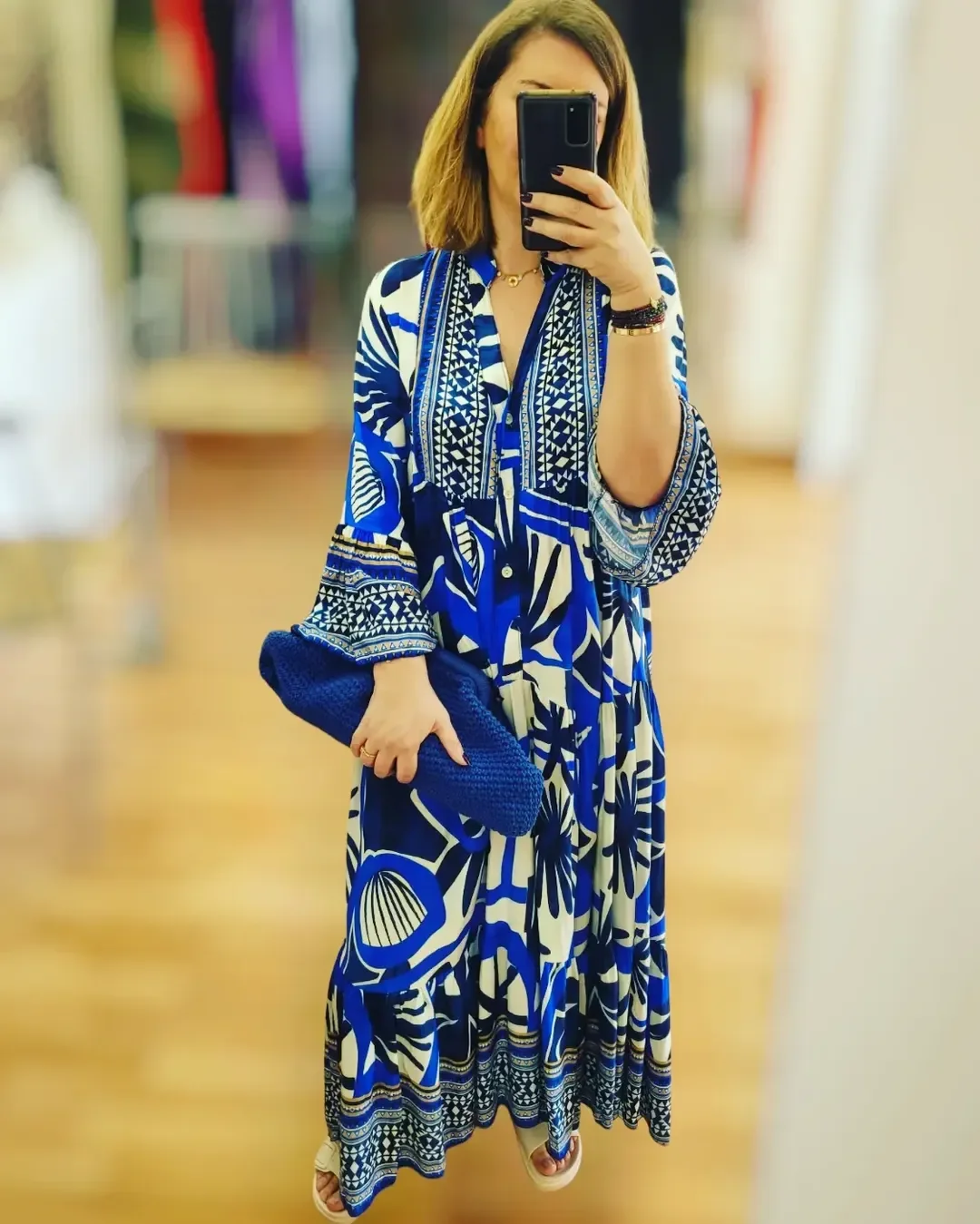 summer clothes essentials 2026 Blue Printed Maxi Dress For Vacation Energy