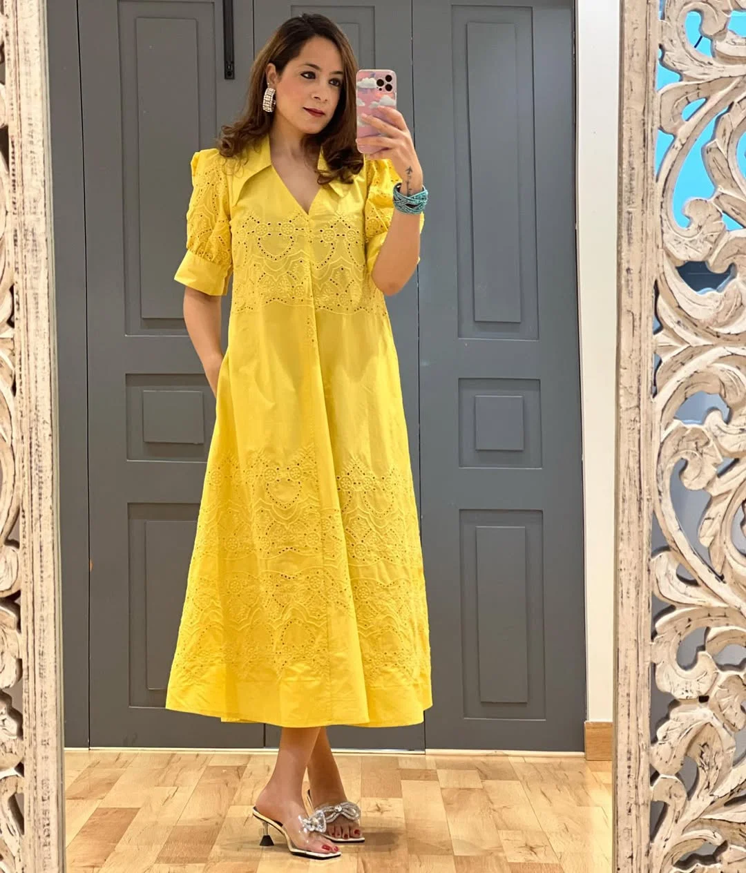 summer cotton dresses 2026 Sunlit Yellow Eyelet Cotton Dress With Polished Summer Energy