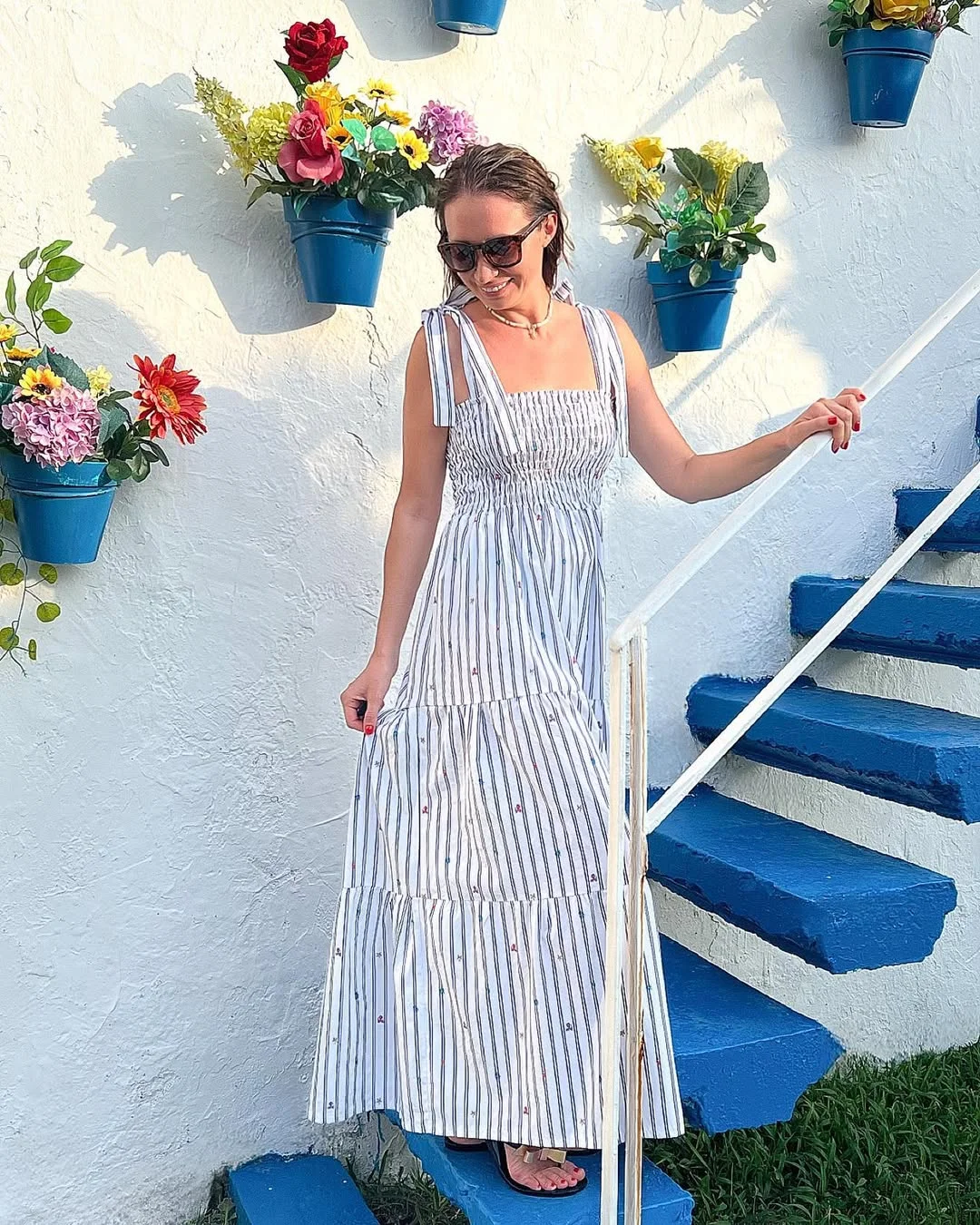 summer cotton dresses 2026 Blue Stripe Cotton Maxi With Smocked Bodice And Coastal Ease