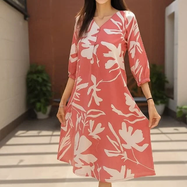 summer cotton dresses 2026 Coral Floral Cotton Dress For Soft Casual Summer Days