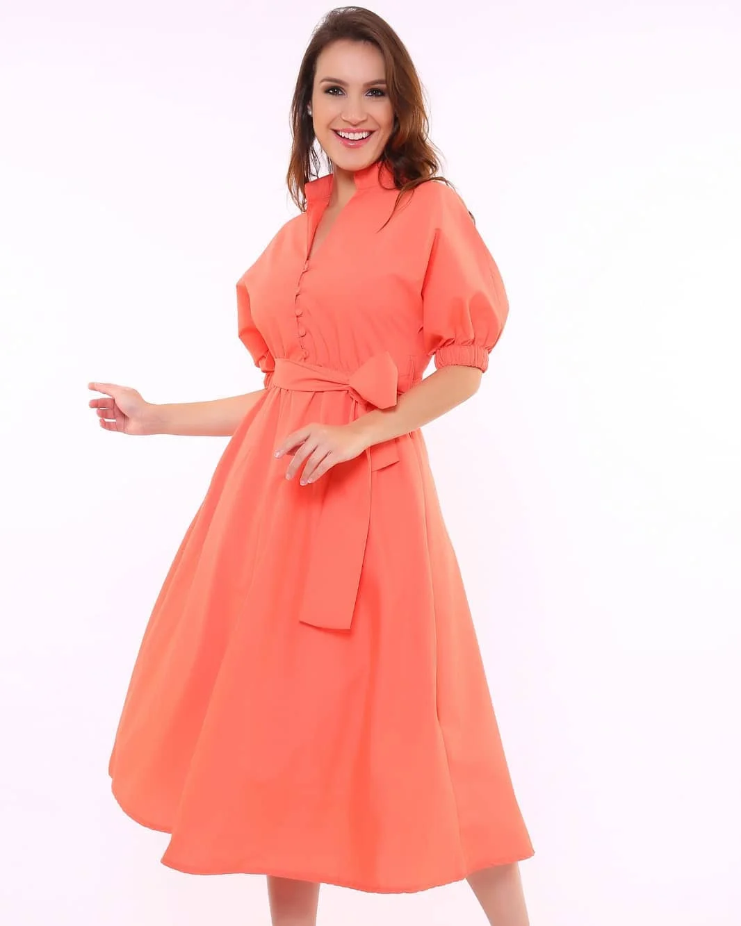 summer cotton dresses 2026 Coral Belted Cotton Dress With Clean Feminine Structure