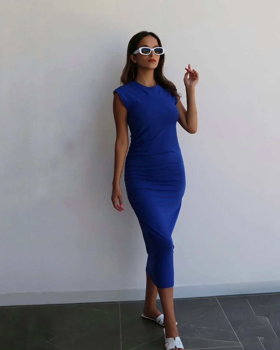 summer cotton dresses 2026 Cobalt Blue Cotton Jersey Midi For Minimal Summer Confidence