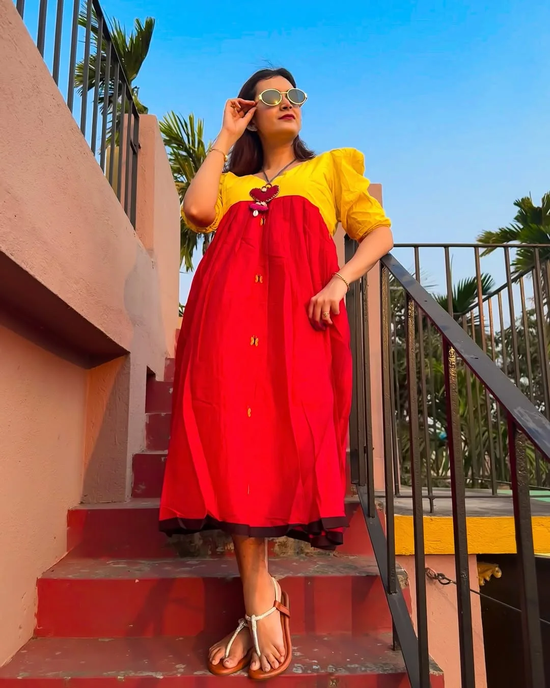 summer cotton dresses 2026 Red And Yellow Cotton Dress With Indian Summer Brightness