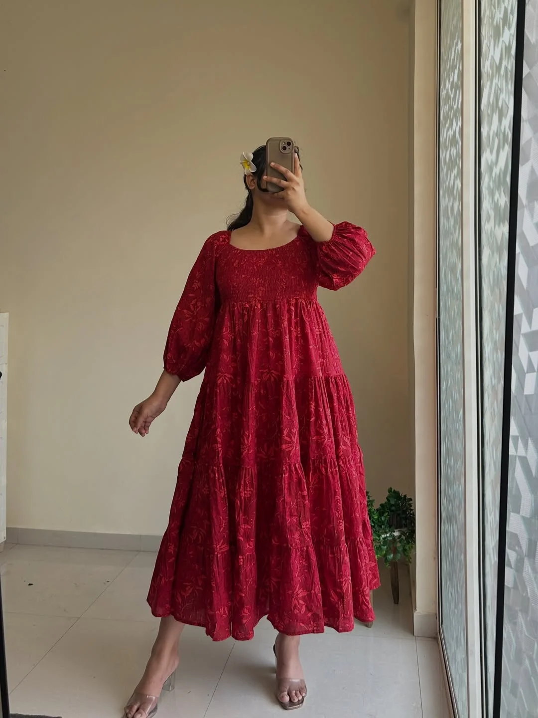 summer cotton dresses 2026 Romantic Red Cotton Dress With Smocking And Statement Sleeves