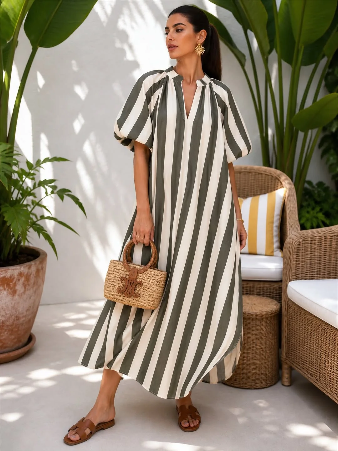 summer cotton dresses 2026 Striped Cotton Kaftan Dress For Effortless Resort Inspo