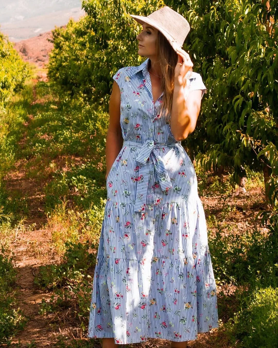summer cotton dresses 2026 Striped Cotton Shirt Dress With Orchard Afternoon Charm
