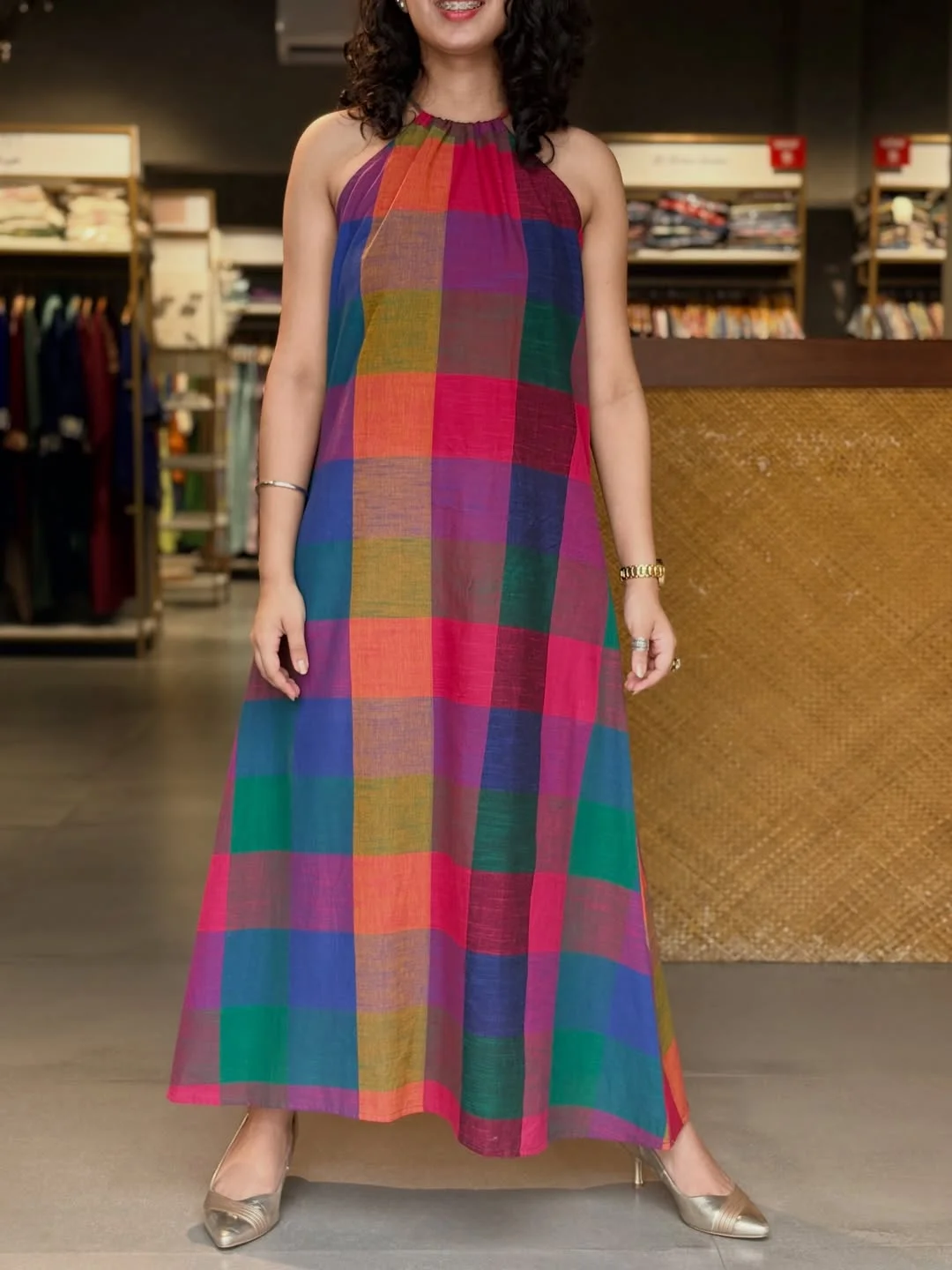 summer cotton dresses 2026 Colorful Checked Cotton Maxi With Indian-Inspired Ease