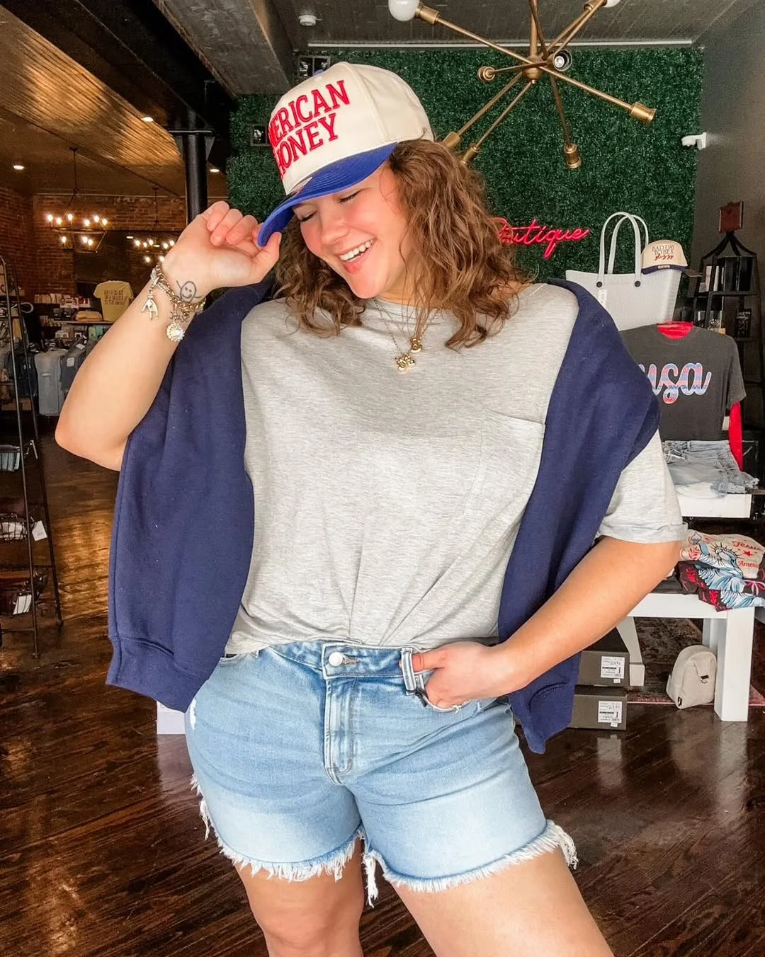 summer denim shorts 2026 Graphic Cap And Tee With Light Wash Cutoffs