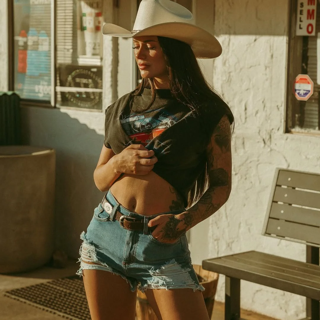 summer denim shorts 2026 Western Graphic Tee With Distressed Denim Cutoffs