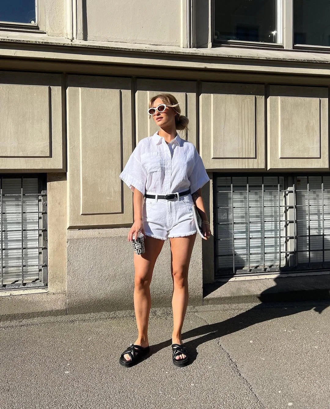 summer denim shorts 2026 All White Denim Shorts With A Crisp Shirt