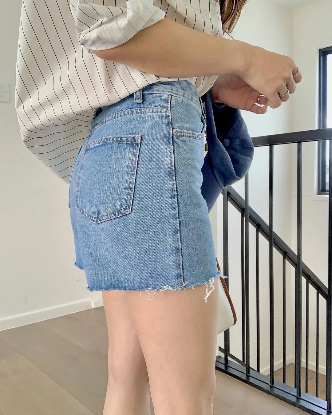 summer denim shorts 2026 Striped Shirt With High Waist Light Denim Shorts