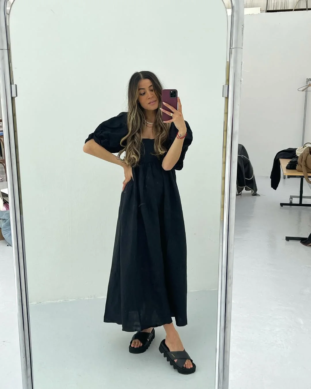 summer flowy maxi dresses 2026 + Black Linen Volume With City Sandals