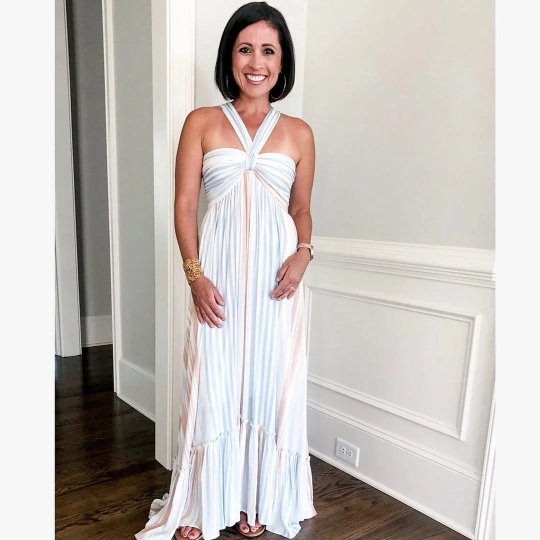 summer flowy maxi dresses 2026 + Striped Halter Maxi With Soft Coastal Lines