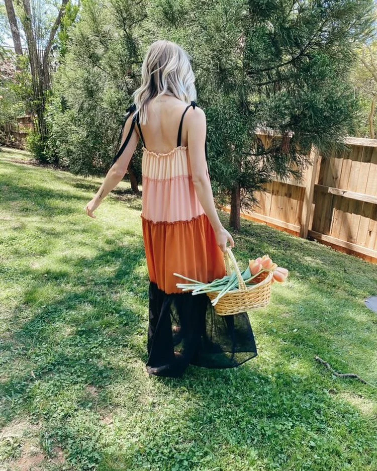 summer flowy maxi dresses 2026 + Sunset Color Blocking For Bare-Shoulder Days