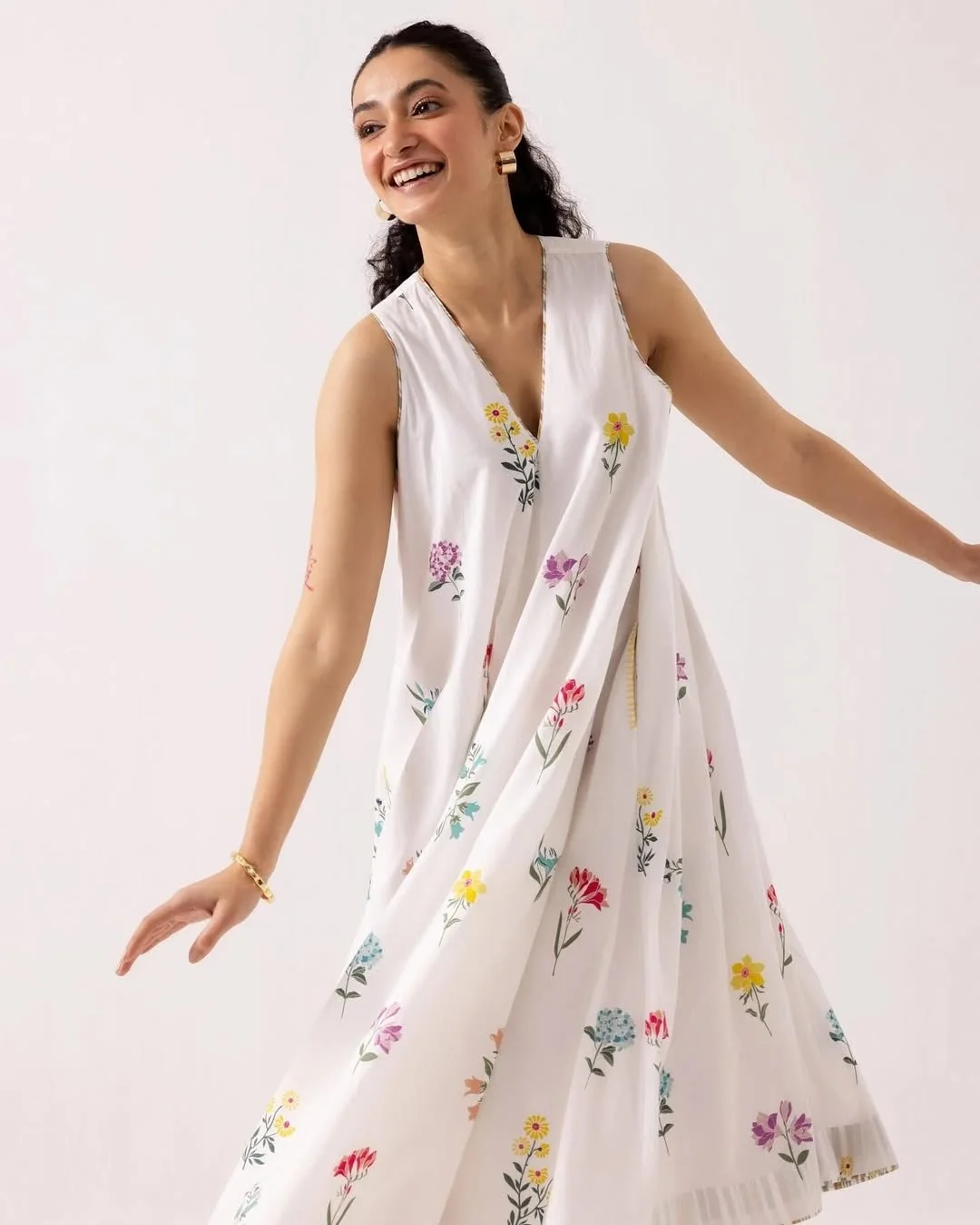 summer flowy maxi dresses 2026 + Delicate Floral Embroidery On A White Wrap Shape