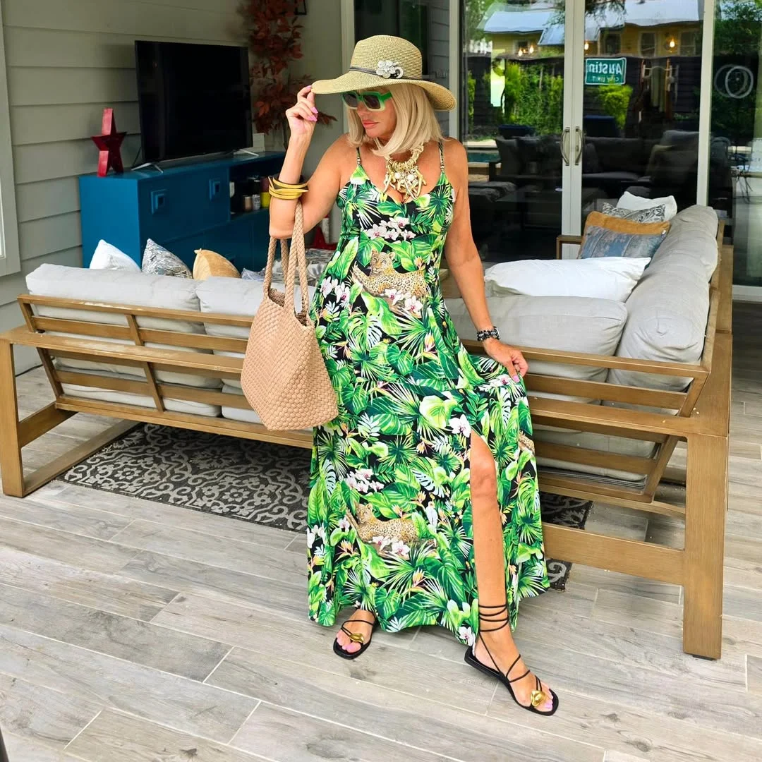 summer flowy maxi dresses 2026 + Tropical Green Maxi With Vacation Confidence