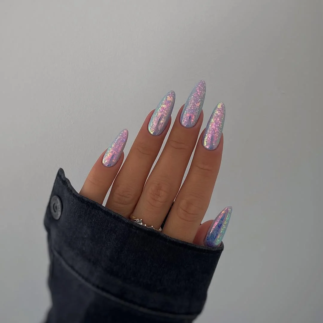 summer glitter nails 2026 + Iridescent Mermaid Almond Nails
