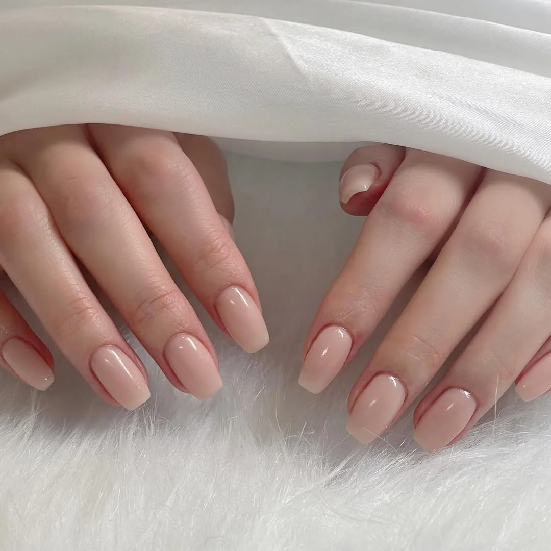 summer nails one color 2026 + Creamy Beige Square Nails for Minimal Summer Elegance