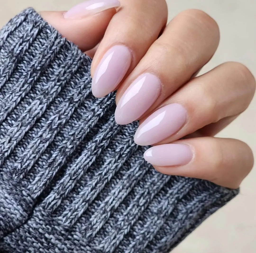 summer nails one color 2026 + Milky Lavender Almond Nails with a Delicate Clean Look